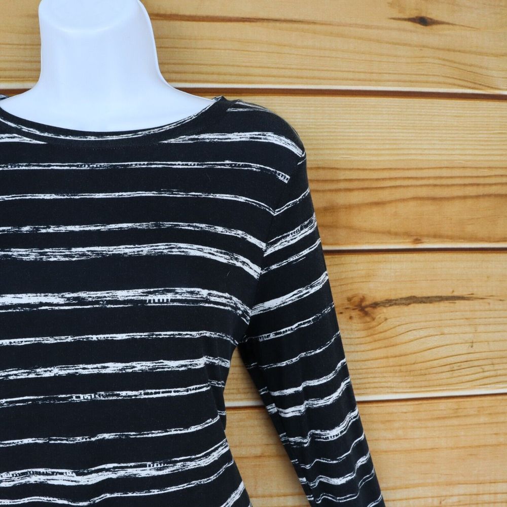 Apt. 9 Long Sleeve Shirt Boat Neck Womens Size XS Black White Stripes NWT $26 - Picture 5 of 8